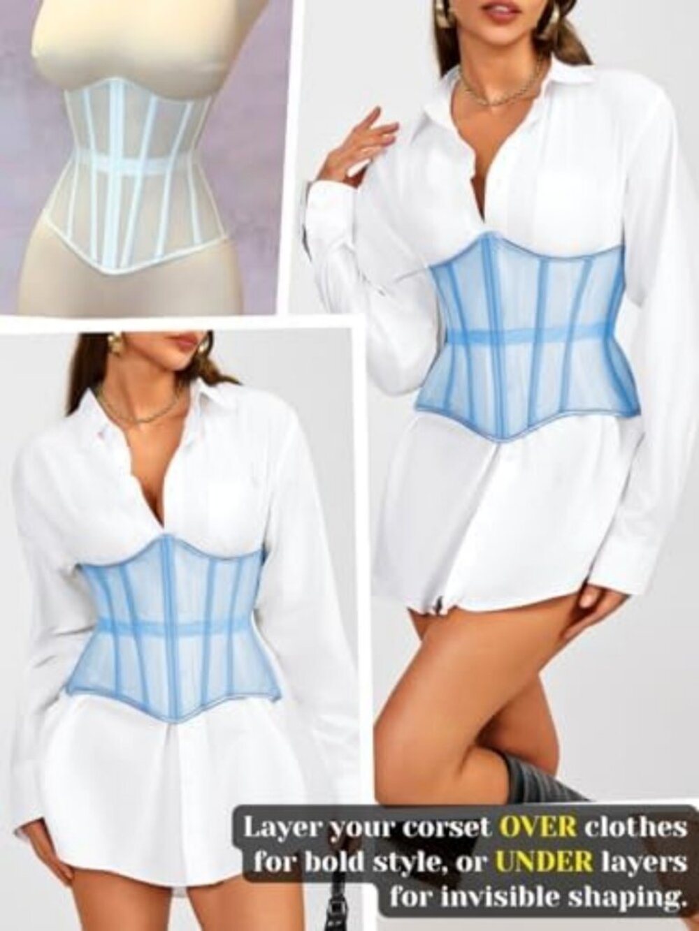 Stylish Underbust Corset Belt, Lace-Up Boned Waist Cincher, Perfect Shapewear - Picture 4 of 7